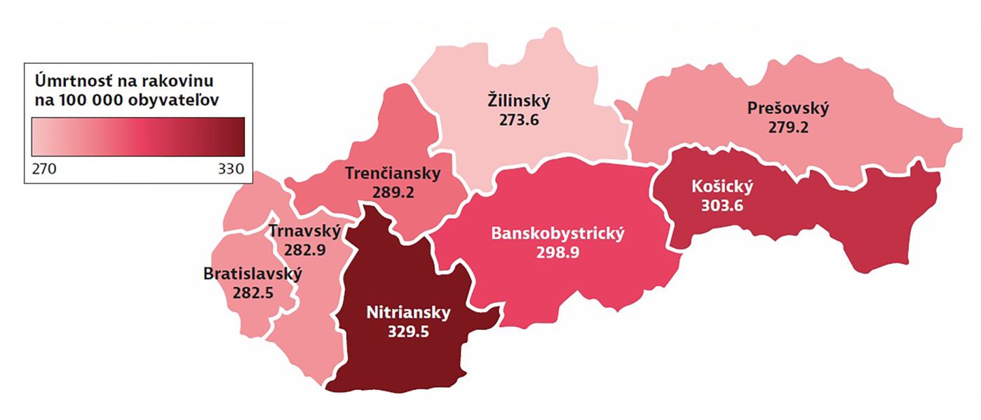 Obr 1_Úmrtnosť na rakovinu sa v jednotlivých krajoch Slovenska výrazne líši