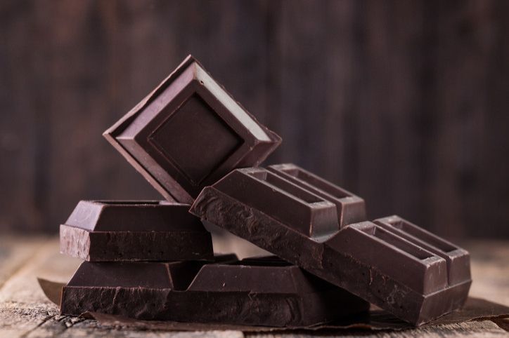 Dark chocolate stack, on wooden table,chocolate concept background